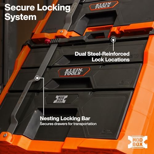 klein tools 54890mb modbox three drawer rolling toolbox on a desk or shelf