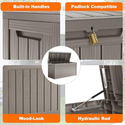 patiozen 90 gallon resin deck box, lockable patio, close-up detail