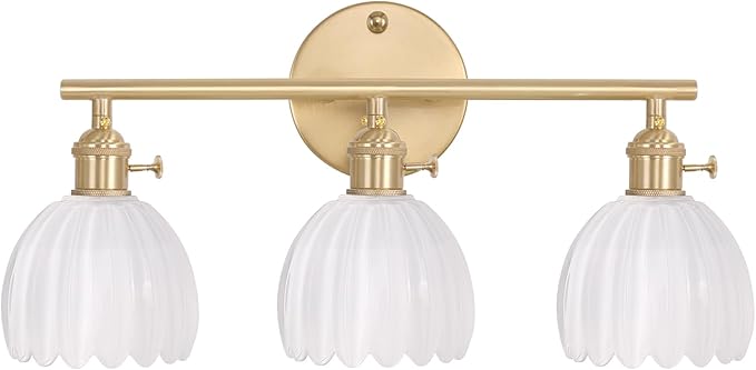 Shenmoyl Bathroom Light Fixtures, 3-Light Brass Vanity Wall Light Over Mirror by Shenmoyl
