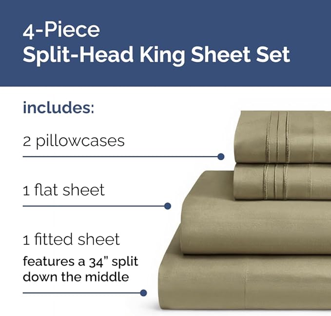 Split Head King Sheet Set – 4 Piece Flex Split Top King Sheets - Image 3