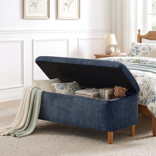 39.4" ottoman with storage upholstered storage bench for, side view