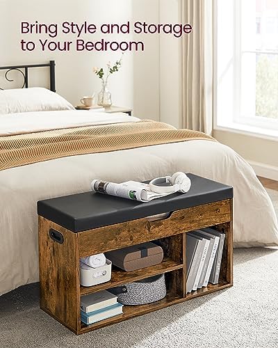vasagle storage bench with cushion, shoe bench,11.8 x, side view
