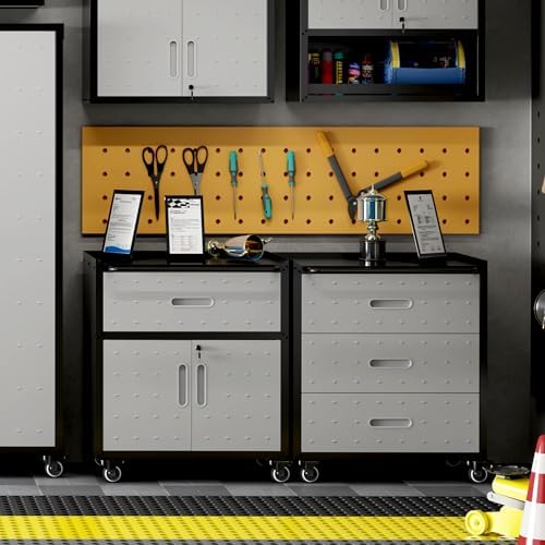 3 drawer metal mobile garage tool storage cabinet on a desk or shelf