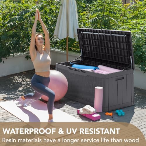 devoko 100 gallon deck box waterproof outdoor storage, package contents
