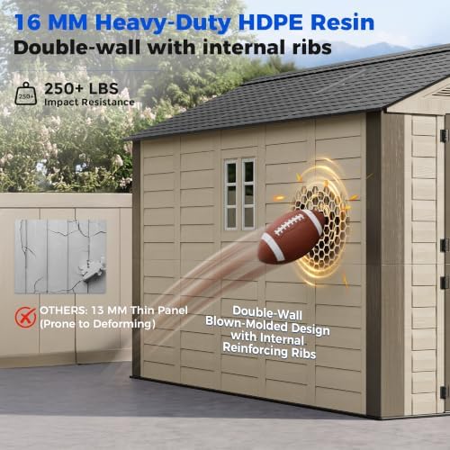 homshade 8x12 ft resin outdoor storage shed with on a desk or shelf