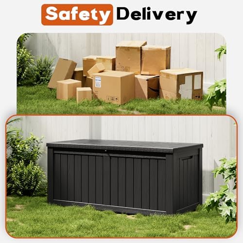 outdoor storage box, resin deck boxes indoor and showing dimensions