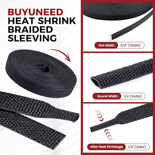 2:1 Ratio Heat Shrinkable Braided Wiring Sleeving 1/4" ID-88ft | Heat Resistance Abrasion Flexibility Harness Wrap Cable Woven Wire Loom for Automotive Hose/Cord Cover/Electrical Sheathing