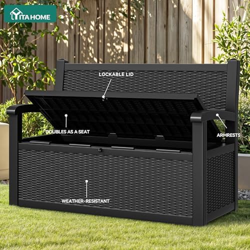 yitahome 80 gallon storage bench deck box, lockable, close-up detail
