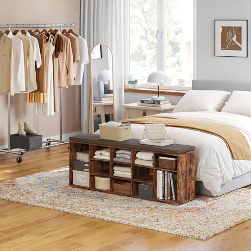 dinzi lvj shoe storage bench with cushion, 15-cubby, front angle view