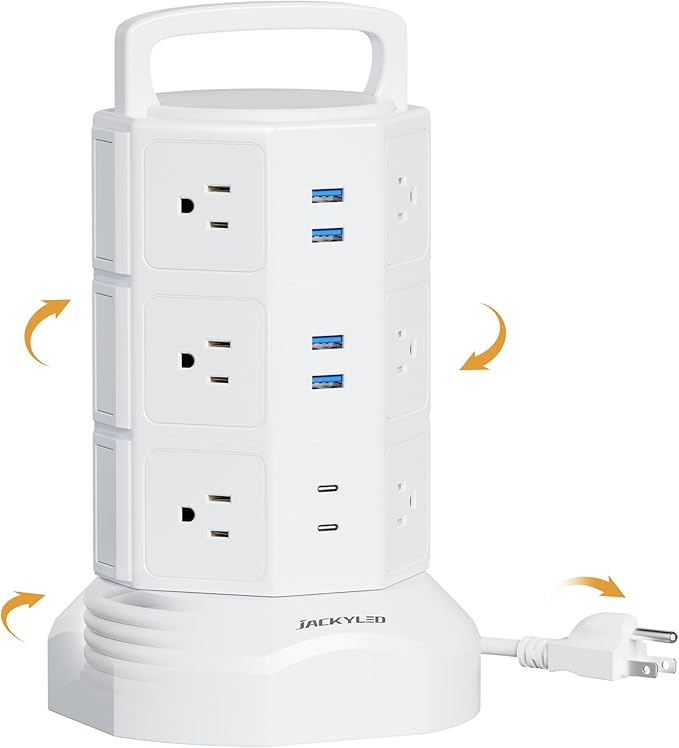 Power Strip Tower Surge Protector, JACKYLED 12 Outlets 6 USB Charging Station - Image 9