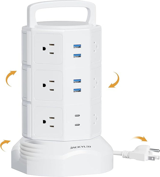 Power Strip Tower Surge Protector, JACKYLED 12 Outlets 6 USB Charging Station by JACKYLED
