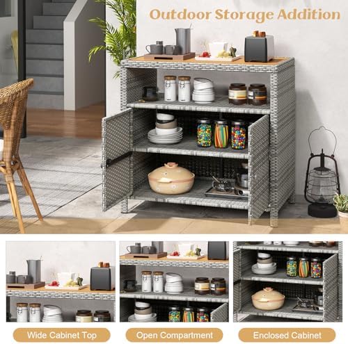 tangkula rattan outdoor storage cabinet, patiojoy outdoor cabinet on a desk or shelf