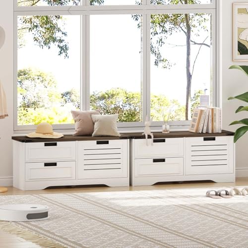 fatorri shoe storage bench with flip drawer, wooden, front angle view