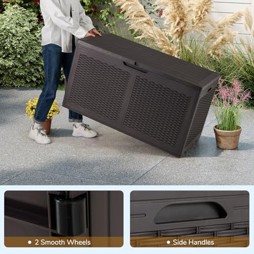 tangkula 100 gallon outdoor storage box, lockable outdoor, side view