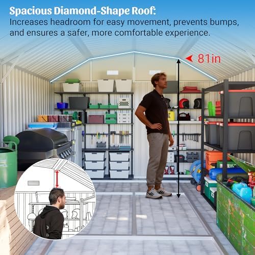 yopto 10x12 ft outdoor storage shed,heavy duty metal on a desk or shelf