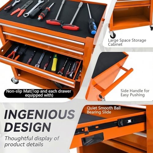 4 drawers tool chest on wheels, multifunctional rolling, package contents
