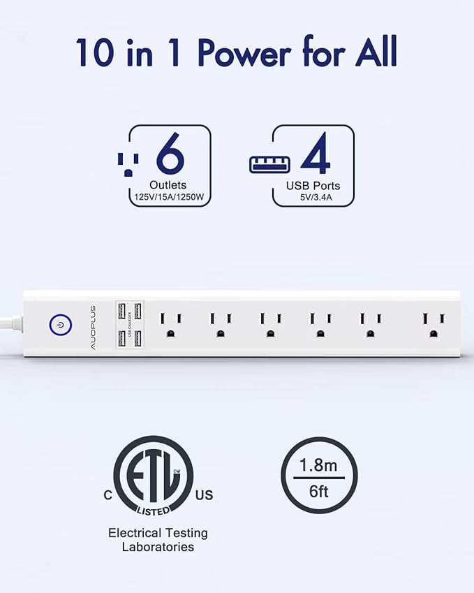 2 Pack Power Strip Surge Protector Flat Plug - Image 2