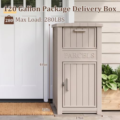 package delivery boxes for outside, 120 gallon outdoor shown in use