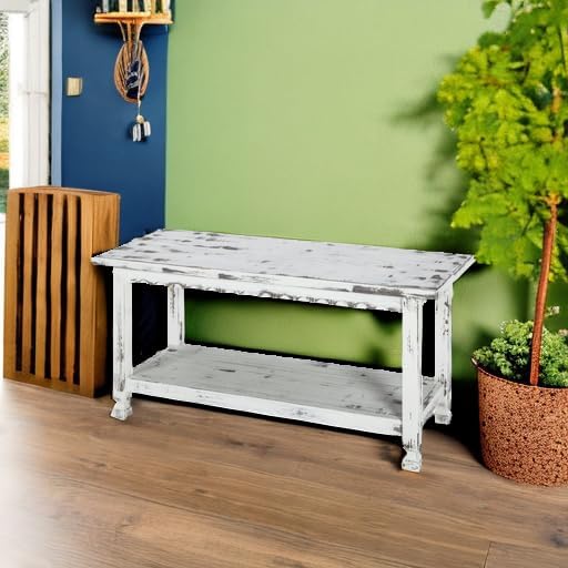 country cottage 36-inch farmhouse entryway bench with storage showing dimensions