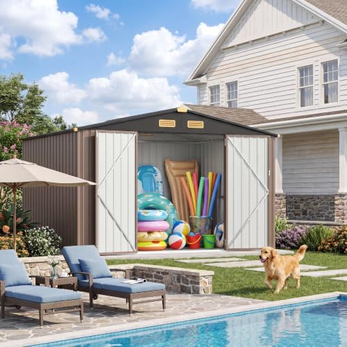 ironck storage shed, 9.7 x 7.7 ft tool on a desk or shelf