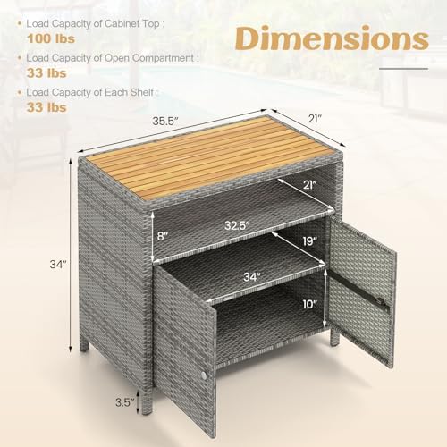 tangkula rattan outdoor storage cabinet, patiojoy outdoor cabinet, close-up detail