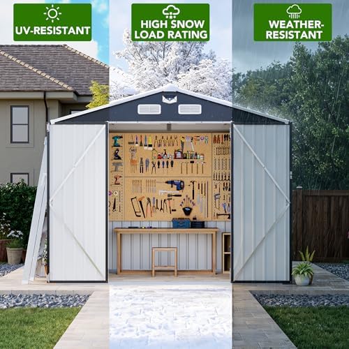 mxv 8 x 6ft outdoor storage shed, metal showing dimensions