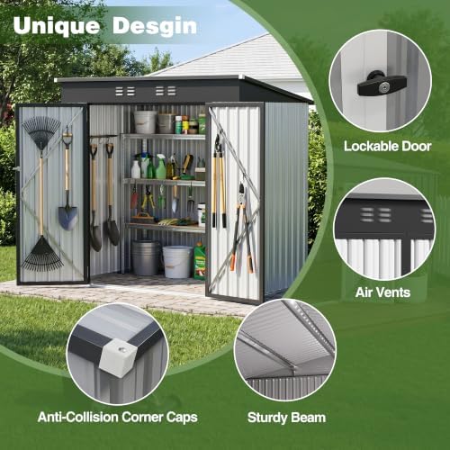 4 ft outdoor storage shed, waterproof metal garden, close-up detail