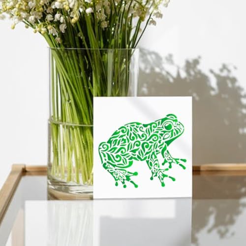 MAYJOYDIY Mandala Frog Dragonfly Stencil Floral Frog Paw Prints Template 11.8x11.8inch Reptile Animal Stencils with Paint Brush Animal Theme Decoration Templates for Wood Wall Window DIY Craft
