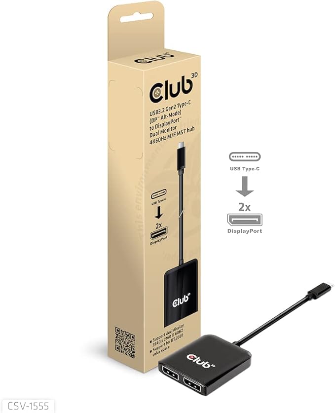 Club 3D CSV-1555 USB3.2 Gen2 Type-C to DisplayPort Dual Monitor 4K60Hz M/F MST - Image 5