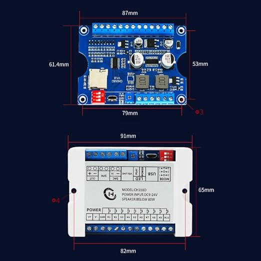 Voice Playback Module with 1GB Card, 80W Low Lever Trigger DC 9-24V CH358D Chip - Image 3