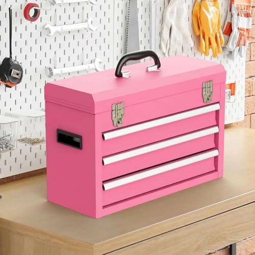 portable metal tool box, 3 drawer steel tool shown in use