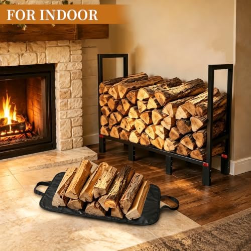 4ft firewood rack indoor outdoor with log carrier, close-up detail
