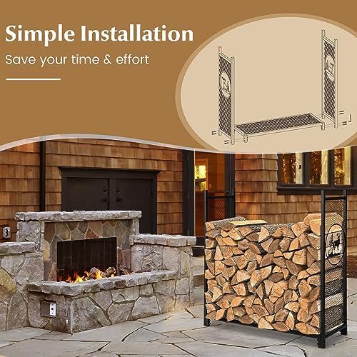 goplus firewood rack outdoor, 4 ft metal firewood, side view