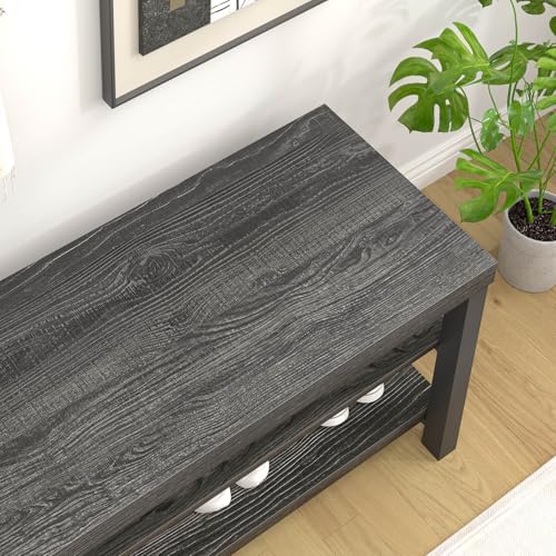 foluban entryway bench, rustic wood shoe storage bench, side view