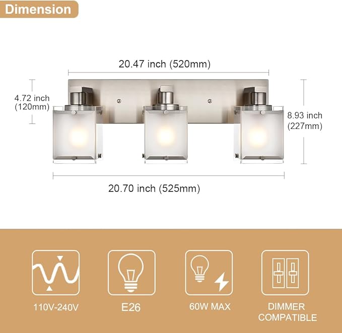 WINSHEN Modern 3-Lights Brushed Nickel Vanity Lights, Bathroom Light Fixture - Image 4