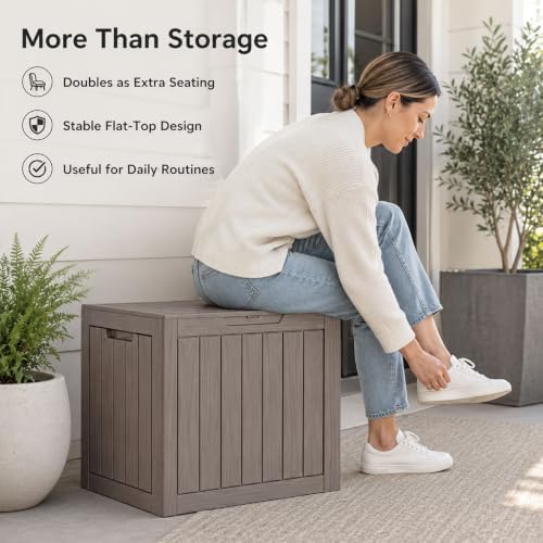 outdoor storage box resin deck box waterproof gray, side view