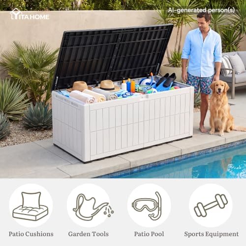 yitahome xxl 240 gallon extra large deck box showing dimensions