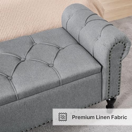 67 inch storage bench for bedroom, linen end, front angle view