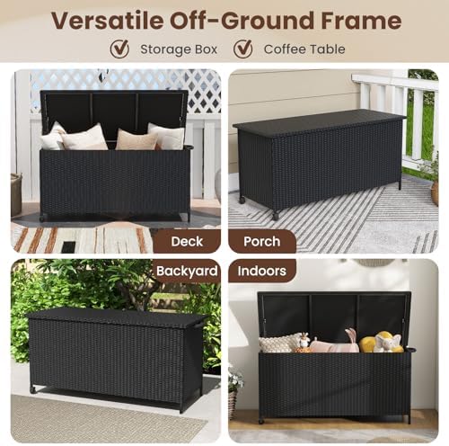 tangkula rattan deck box, 85 gallon storage container, view 9