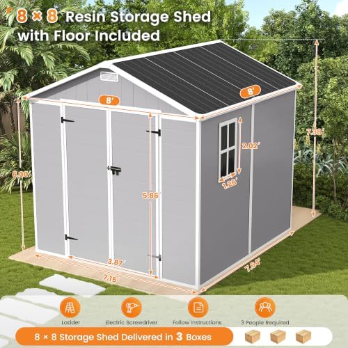 udpatio storage shed 8x8 ft, resin outdoor plastic shown in use