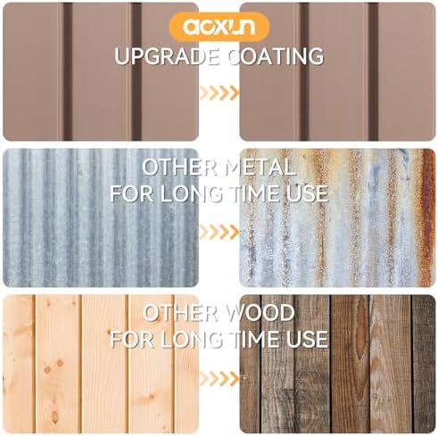 aoxun 6x4 ft metal outdoor steel shed brown, close-up detail