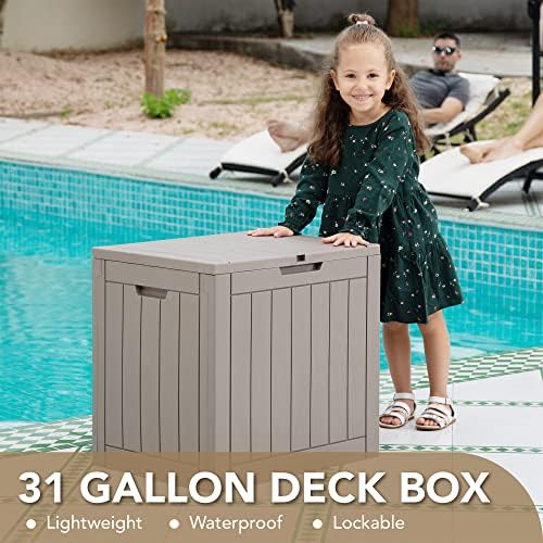 devoko 31 gallon lightweight resin deck box waterproof shown in use