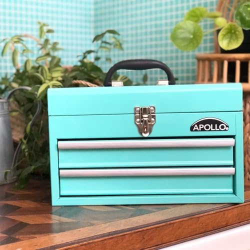 apollo tools 14 inch steel tool box, aqua showing dimensions