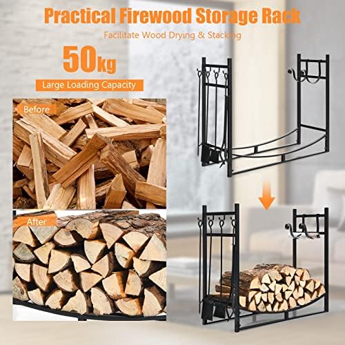 s afstar 36” outdoor firewood rack, heavy-duty steel, side view