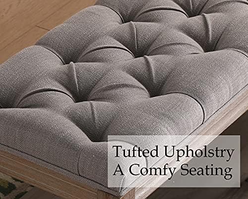 farmhouse storage bench wooden entryway upholstered tufted ottoman showing dimensions