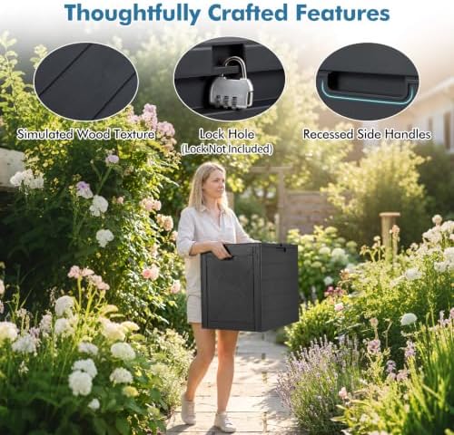tangkula 25 gallon outdoor storage box with lockable showing dimensions