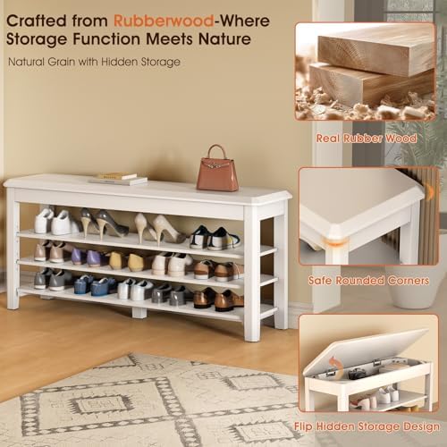 iunvr shoe rack bench seat rubberwood 3-tier wooden, package contents