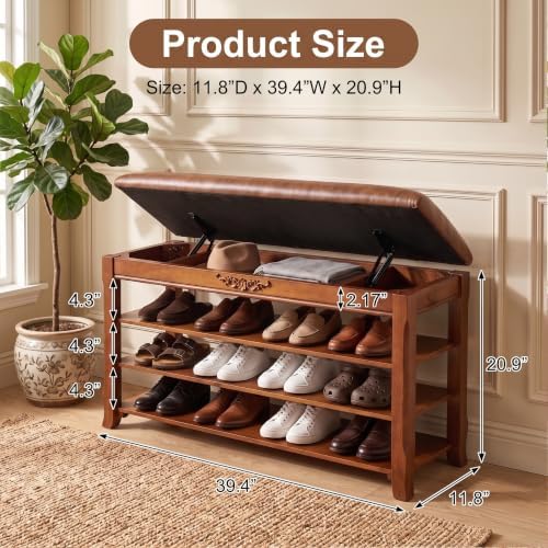 solid wood shoe rack bench entryway storage with shown in use
