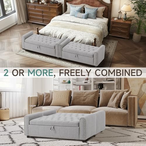 ottoman with storage, tufted storage bench for bedroom, front angle view