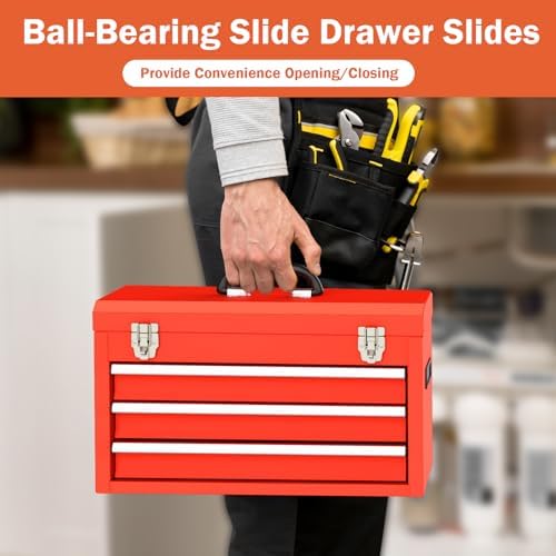3 drawer metal tool box, heavy duty steel, package contents